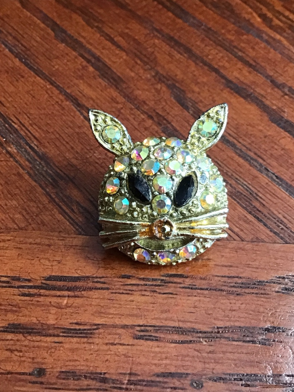 Estate Gold and Aurora Borealis Bunny Brooch